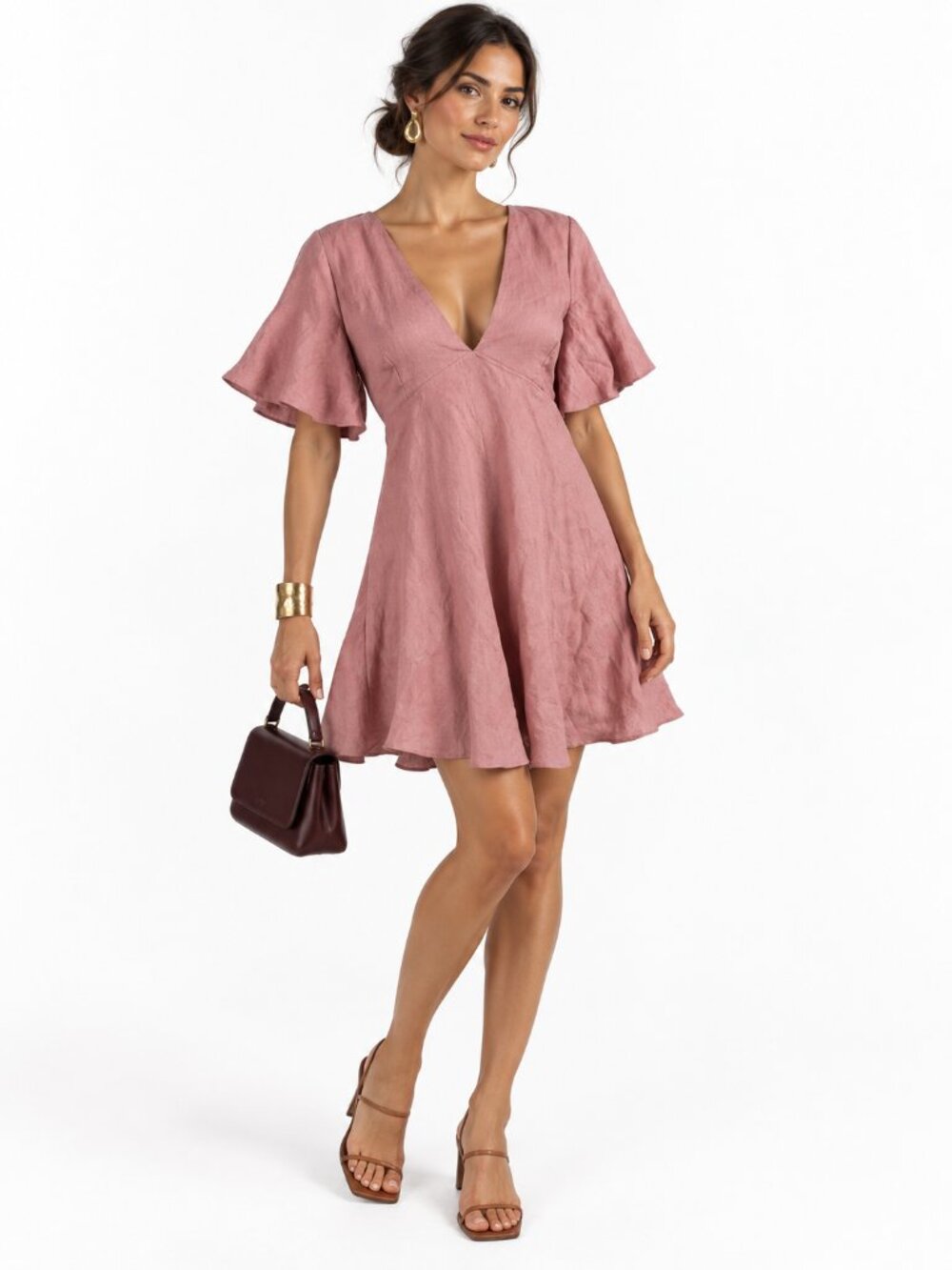R.G. Kane Bell Flower Linen Mini Dress Pink Romantic Resort Size S Summer